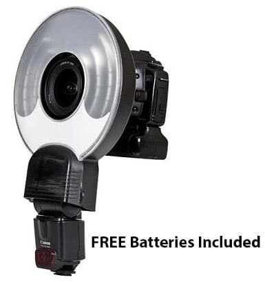 Enlight Photo Orbis Ringflash Adapter for all Shoe-Mount Flash Units from Canon, Nikon, Sony, Metz, Nissin, Pentax, Olympus and Others - Black/Translucent - with 4 Batteries Included