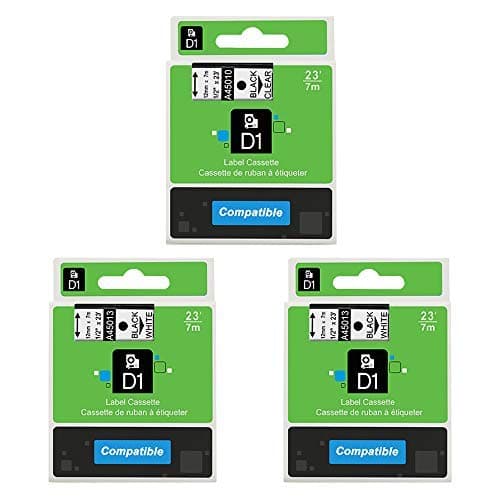 Oulei Compatible Label Tape Replacement for Dymo Labels Tape 45013 45010, 1/2 Inch Black on White/Clear Tape, Work with Dymo LabelManager 160 360D 210D 280 420 Refill Cartridge, 3-Pack.