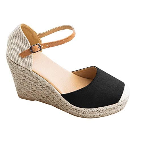 Nailyhome Womens Lace Up Espadrille Platform Wedge Sandals Ankle Strap Mid Heel Slingback Summer Shoes