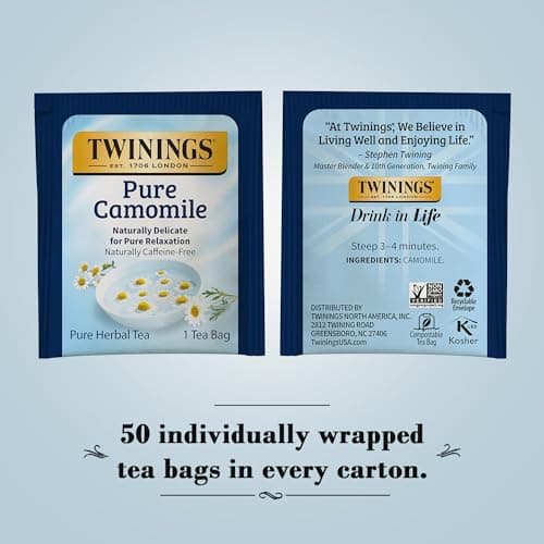 Twinings Pure Camomile Herbal Tea - Naturally Caffeine-Free Camomile Tea Bags Individually Wrapped, 50 Count Ea