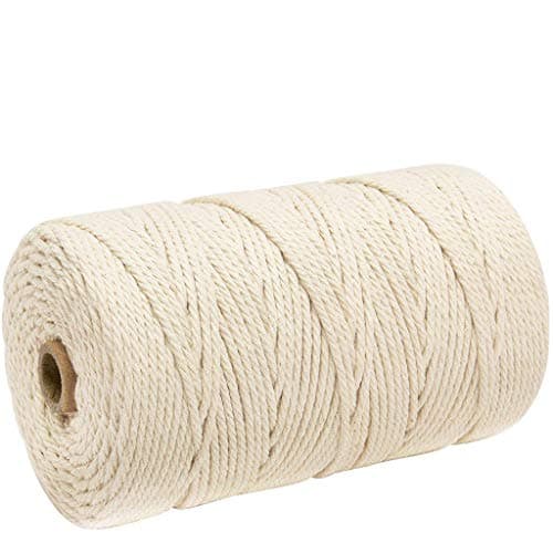 Ecurson 3mm x 200m Macrame Cotton Cord for Wall Hanging Dream Catcher, Natural Handmade Craft Rope DIY Decoration Macrame Plant Hanger Crocheting Bohemia Knitting