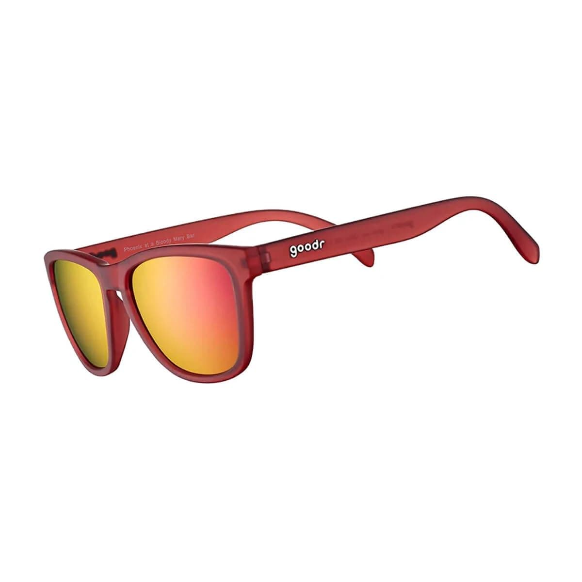 Phoenix At A Bloody Mary Bar Polarized Sunglasses for Men & Women, Medium Sized (OG), Dark Red Translucent Frames with Rose Mirrored Reflective Lens, UV400 Protection, No Slip, No Bounce