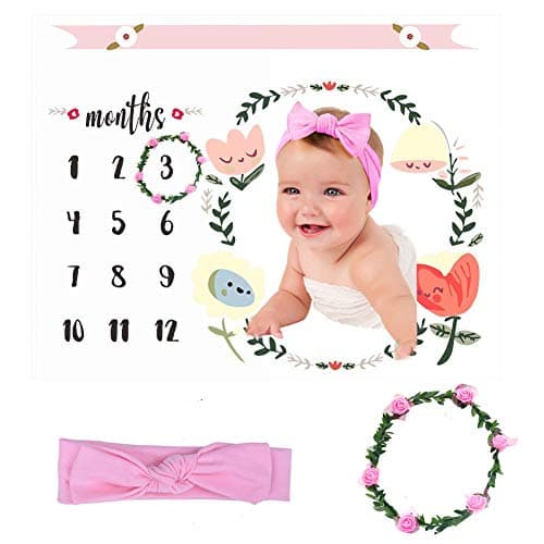 Mostata Baby Milestone Blanket Photography Background Prop, Photo Shoots Backdrop for Newborn Growing Infants Toddlers, (Headband and Flower Ring Included)