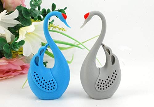 Set of 2 Swans Love Birds Shape Tea Infuser Loose Leaf Strainer Herbal & Fruit Tea Filter Diffuser Food Grade Silicone in Grey & Blue