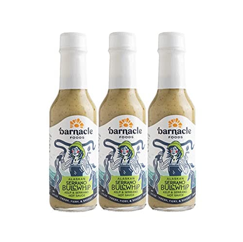 Barnacle Foods Serrano Bullwhip Kelp Hot Sauce | Kelp & Serrano Peppers | Made in Alaska | Delicious Savory Umami Flavor & Heat | Packed with Vitamins & Minerals | Great for Dipping & Pouring | 3 Pack