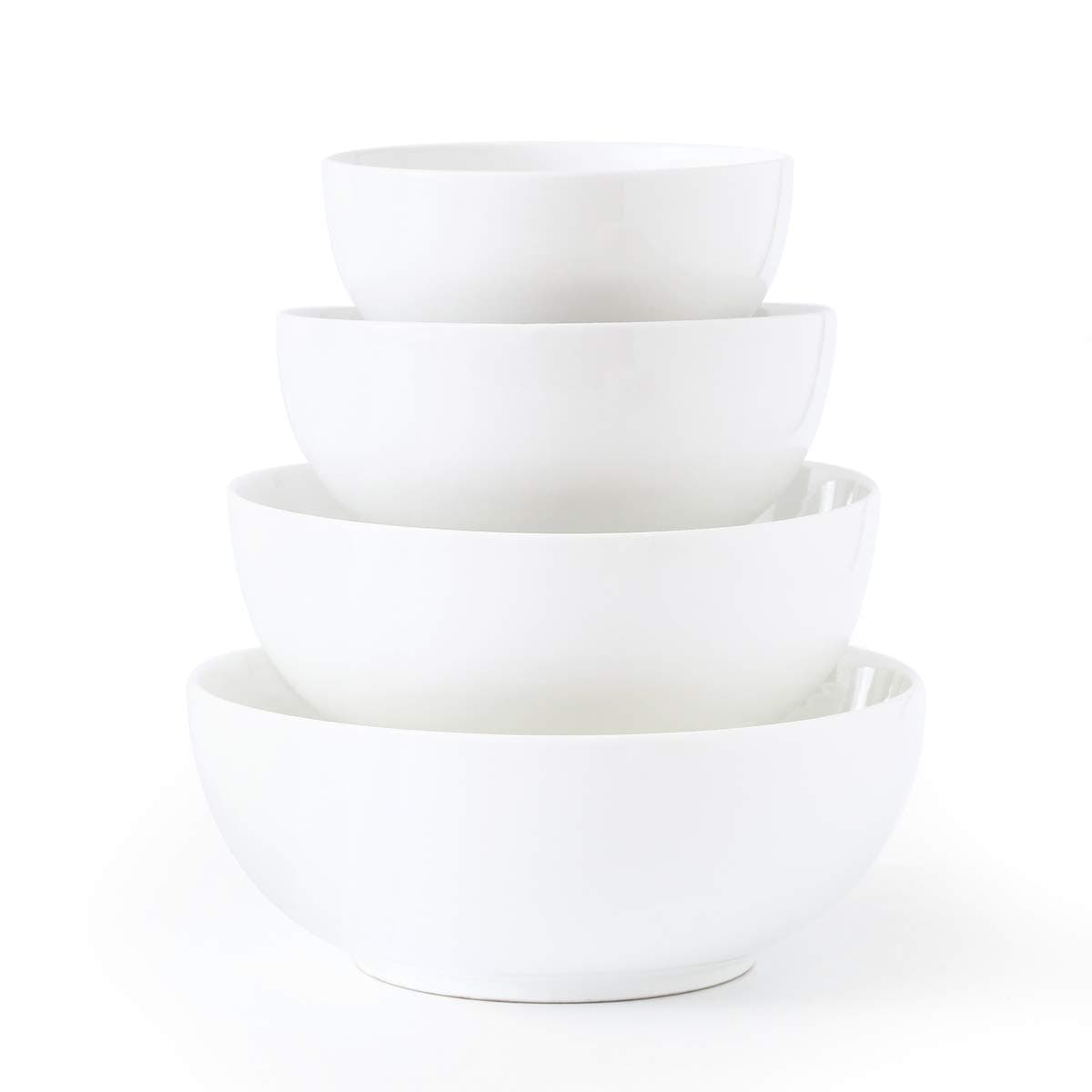 Porcelain Mixing Bowl White Ceramic, Serving bowl set, 4-Piece, 51 OZ - 42 OZ - 25 OZ - 15 OZ Anti-Slipping Nesting Bowls, Perfect for Kitchen Prep, Cooking Supplies