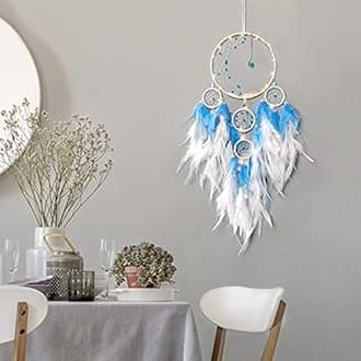 SUPOOBE KHOYIME LED Light Up Dream Catcher Half Circle Moon Decor with Lights Handmade Feather Dreamcatchers for Bedroom Bohemian Home Decor Wedding Ornament Craft Gift for Girls Boys (Blue)