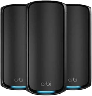 Orbi 970 Series Quad-Band WiFi 7 Mesh Network System RBE973S, Router + 2 Satellite Extenders, Covers Up to 10,000 sq. ft., 200 Devices, 10 Gig Internet Port, BE27000 Up to 27Gbps - Black