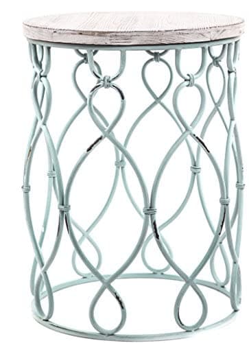 Palais Furnishings 'Feuilles' Metal Barrel End Table, (Antique White Design)