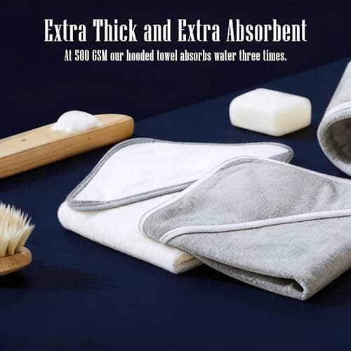 BAMBOO QUEEN 2 Pack Baby Bath Towel - Rayon Made from Bamboo - Ultra Soft Hooded Towels for Babies,Toddler,Infant - Newborn Essential -Perfect Baby Registry Gifts, 37.5x37.5 in - Grey and White