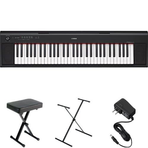 Yamaha NP12 61-Key Lightweight Portable Keyboard, Black, with Stand, Bench, and Power Supply