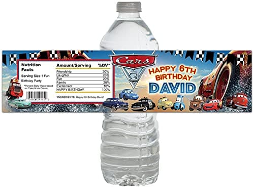 10 CARS Movie Lightning McQueen Tow Mater Birthday Party Rainbow WATER BOTTLE LABELS Party Favors Any Age