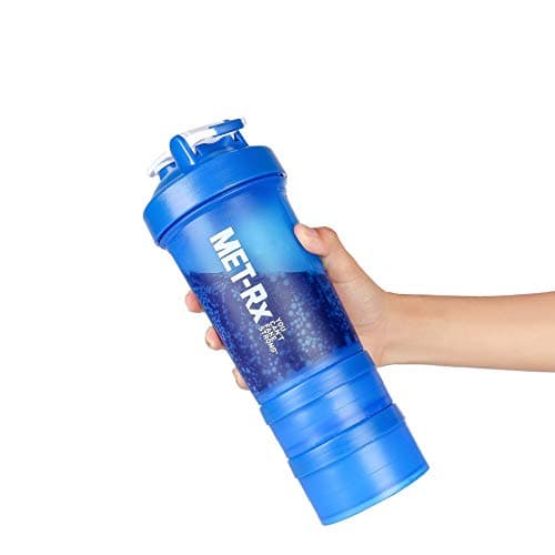 Liorah Protein Shaker Bottle with 2 Containers,Fitness Cup for Shakes Bottle BPA Free Sports Leakproof Bottle (16 oz,blue)