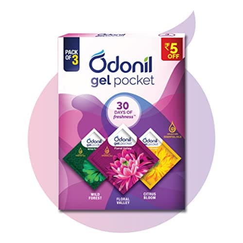 Gel Pocket Mix - 30g (Assorted pack of 3 new fragrances) | Infused with Essential Oils | Germ Protection |Long Lasting | Lasts Up to 30 days | Air Freshener for Bathroom, Toilet, Home & Office