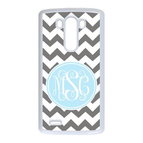 Gray Chevron Zigzags & Light Blue Circle Monogram Personalized Custom Best Plastic Case for LG G3 ,Black or White for Choice Wireless Phone Accessory