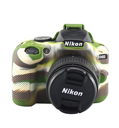D3400 Silicone Case, TUYUNG Texture Camera Housing Shell Case Protective Cover, Compatible with Nikon D3400 Cameras, Army Green