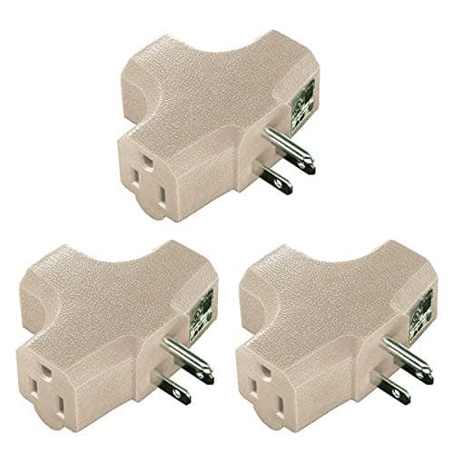 Uninex PS37UBE T-Shape 3-Outlet Adapter, Heavy Duty, UL Listed, Beige, 3-Pack