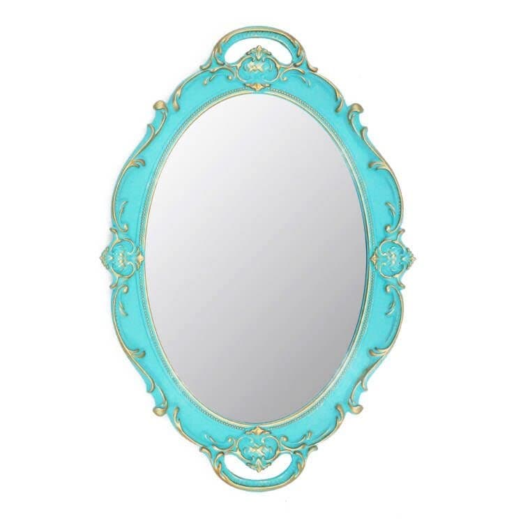 Eaoundm 14.5 x 10 inchs Oval Antique Decorative Wall Mirror Vintage Hanging Mirror (Blue)