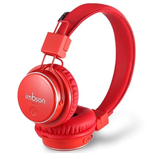 Bluetooth Headphones Over Ear Hi-Fi Stereo,Support SD Card FM Radio,APP to Control Wireless Headset with Mic for Kids Adults PC/Cell Phones(Red)