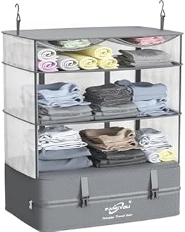 FANCYOU Compressible Packing Cubes Portable Hanging Closet Shelves 17"x12"x24" Extendable Travel Organizer Nylon Packing Bags for Suitcase