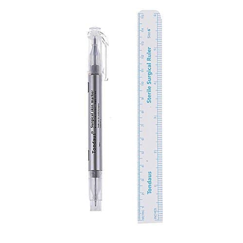 5 Pcs Double Ended Waterproof Skin Marker Pen(0.5mm,1mm) with Sterile Surgical Measuring Ruler,Suitable for Positioning Marking Design