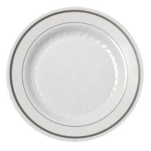 Disposable Reusable Appetizer Dinner Dessert Salad Plate for Party Catering Wedding Birthday Anniversary Shower (15 Pieces 6", White & Silver Bands)