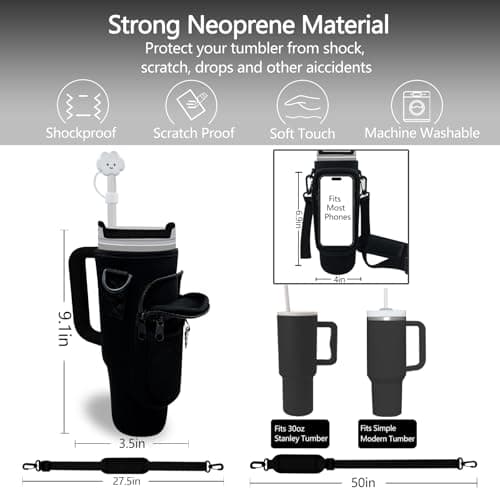 JMY 12PCS Accessories for Stanley Cup 40 oz / 30 oz Tumbler with Handle, Including Cloud Straw Cover Cap, Replacement Straw, Boot, Quencher H2.0 Spill Stopper, Cleaning Brush, Holder with Strap