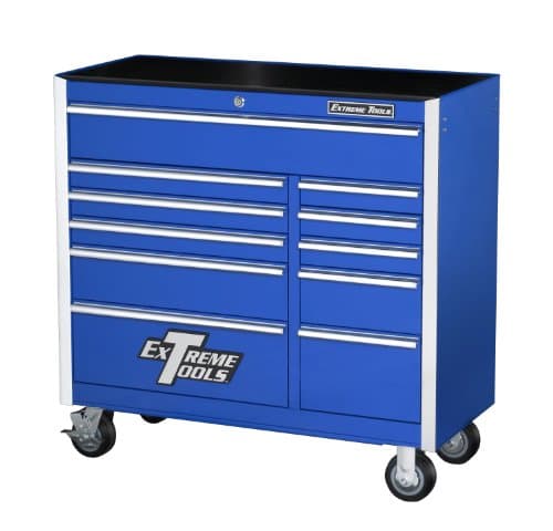 Extreme Tools EX4111RCBL 11-Drawer Roller Cabinet with Ball Bearing Slides, 41-Inch, Blue High Gloss Powder Coat Finish