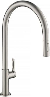 - Oletto High-Arc Tall Single Handle Pull-Down Kitchen Faucet in Spot Free Stainless Steel, Height 20 3/8 inch, KPF-2821SFS