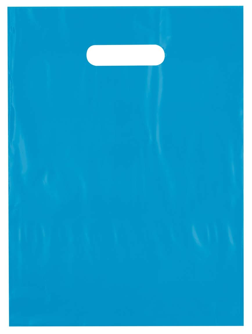 9x12 Teal Die Cut Handle Plastic Shopping Bags 100/cs