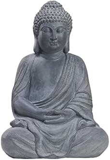 TOETOL Outdoor Buddha Large Statue Meditative Asian Zen Indoor 20” High Medium Yard Decor Magnesium Oxide Stone for Yard Garden Patio Deck Home, Dark Grey