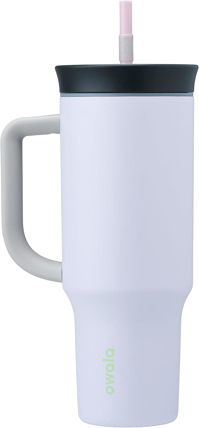 Stainless Steel Triple Layer Insulated Travel Tumbler with Spill Resistant Lid, Straw, and Carry Handle, BPA Free, 40 oz, Purple (Bunny Hop)