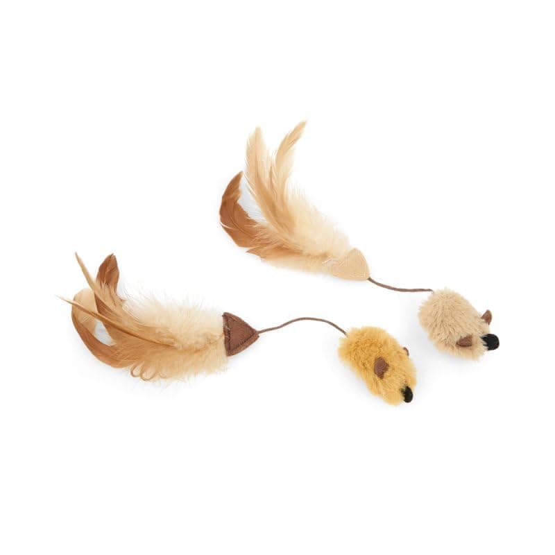 Petface Feather Tail Mice Cat Toy, Pack of 2