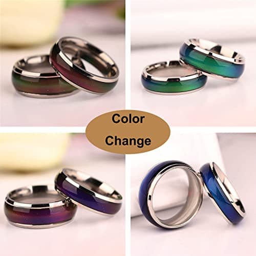 Viseaga 2 Pcs Mood Rings for Kids Men Women With Color Mood Chart Stainless Steel Band Mood Jewelry