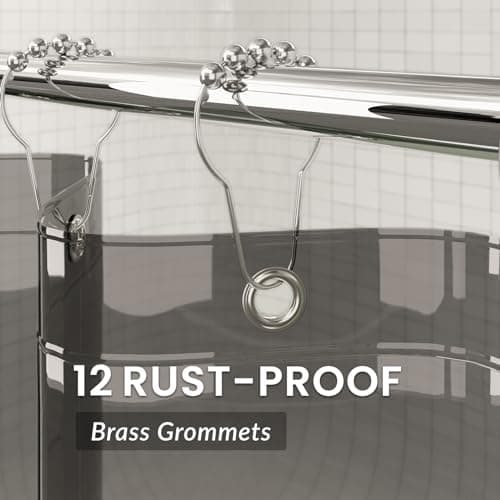 AmazerBath Premium EVA Shower Curtain Clear Grey, Luxury Shower Curtain Grey Jelly-Like Soft, Waterproof Bathroom Curtain with 3 Weighted Stones and 12 Grommets, Recyclable Packaging