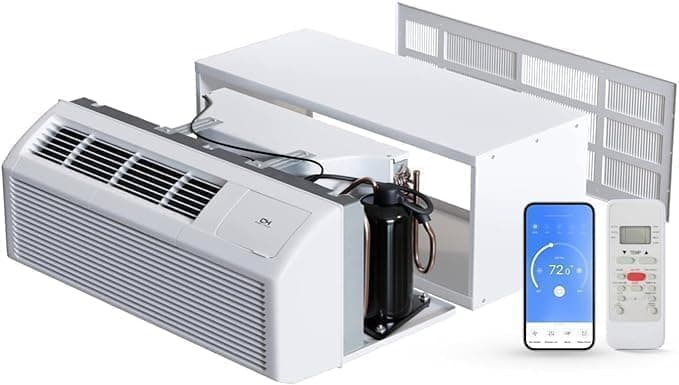 15,000 BTU PTAC Packaged Terminal Air Conditioner & Heat Pump – Built-In 3.5kW Electric Heater – Includes Wireless Smart Kit, Remote, Power Cord, Sleeve & Grille – R-32 Refrigerant