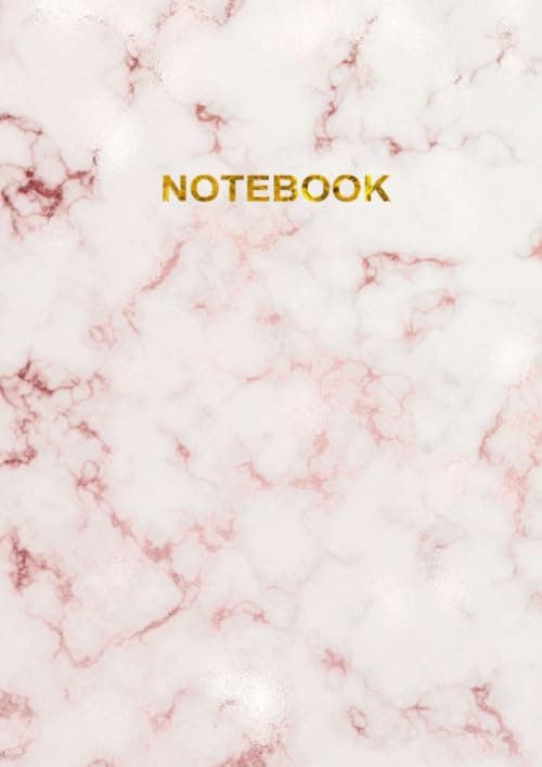 Notebook: A4 Size College Ruled Rose Gold Pink and White Marble Design Cover - Blank Lined Interior Paperback – 3 July 2019