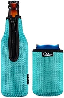 Beer Bottle & Can Insulator, 12oz, Blue Neoprene, Zip-up, Non-Slip, Cold Beverage Koozie