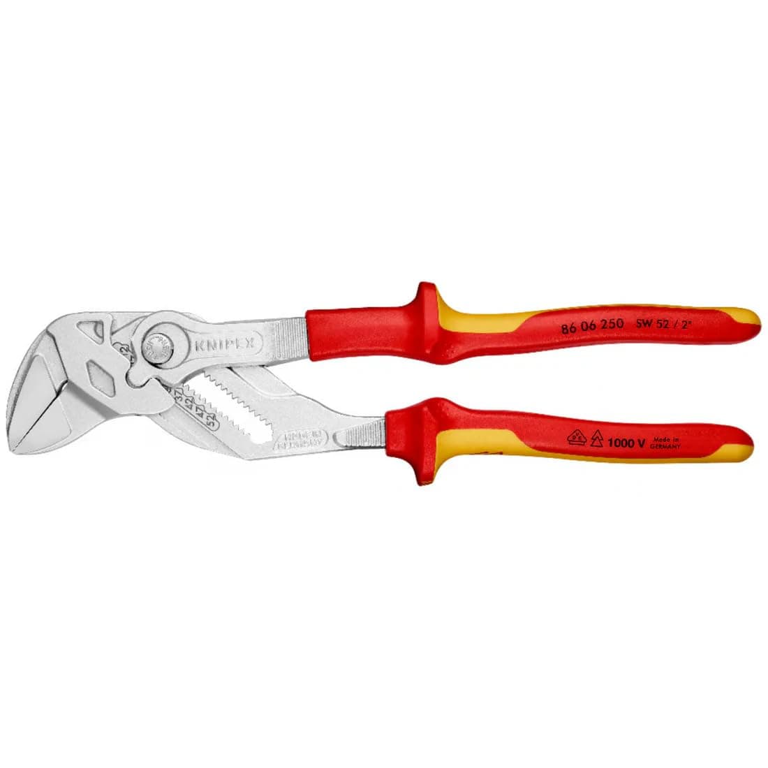 86 06 250 | Pliers Wrench pliers and a wrench in a single tool chrome plated insulated with multi-component grips, VDE-tested 250 mm