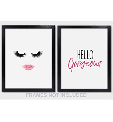 Confetti Fox Hello Gorgeous Wall Art, Minimalist Modern Glam Beauty Fashion Artwork, Makeup Decor Home Bathroom Bedroom Dorm (8x10 Unframed Set of 2 Prints)