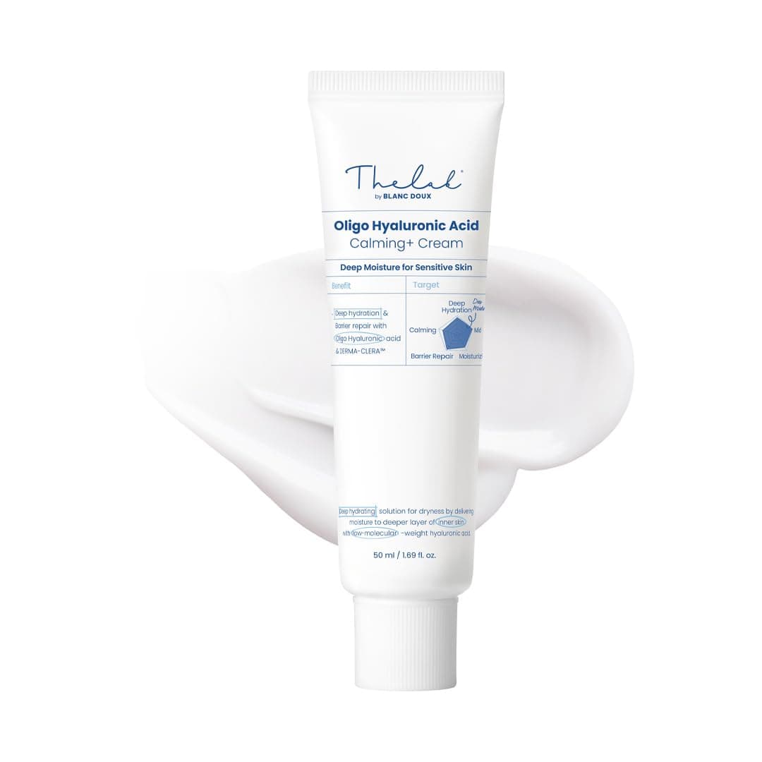 Oligo Hyaluronic Acid Calming Cream 1.69 fl. oz. for Dry and Sensitive Skin Types | Low Molecular Mass Hyaluronic Acid 3,015ppm | Skin Soothing, Deep Hydrating