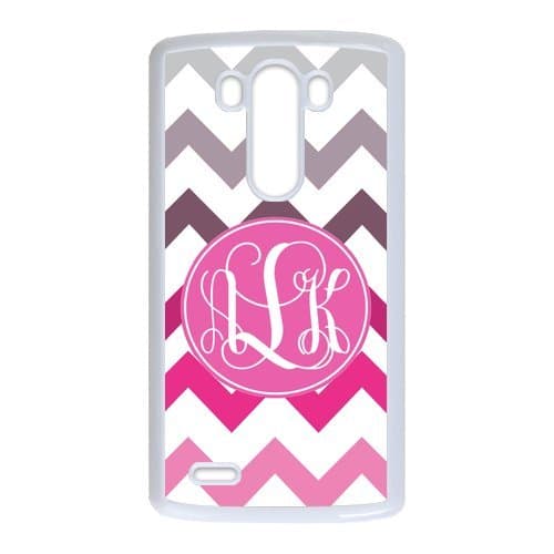 Gray Hot Pink Chevron Gradient Zigzags & Hot Pink Monogram Initials Personalized Custom Best Plastic Case for LG G3 ,Black or White for Choice Wireless Phone Accessory