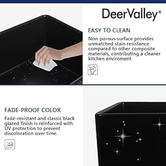 Deer Valley 36 Inch Fireclay Farmhouse Sink with Bottom Grid and Strainer, Apron-Front Undermount Kitchen Sink, Large Deep Single Bowl, Black