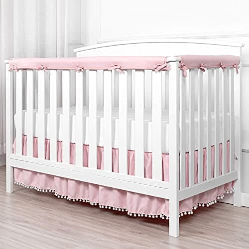 SHOPANTS 3Pcs Baby Safe Crib Bumper Pads Safe Teething Guard Wrap Baby Crib Rail Cover Protector Set Baby Cot Bumper Wrap Around Protection for Standard Cribs, Fits Side and Front Rails (Pink)