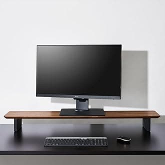 Wooden Computer Long Monitor Stand, Monitor Riser Desk Shelf Desktop Legs Stand TV Laptop Riser with Keyboard Storage Desk (Walnut (100cm, Black Legs)