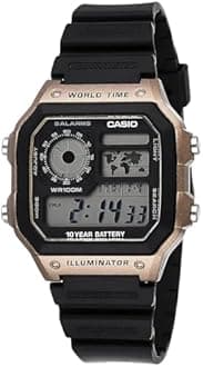 Casio AE1200WH Series | Men’s Digital Watch | 100M WR | Multi Alarms | 100 SEC Stopwatch | Countdown Timer | World Map for World Time | LED Light | LC Analog Display | 10 Year Battery