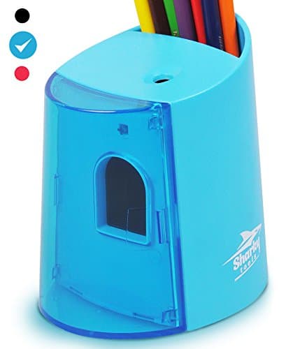 Electric Pencil Sharpener Battery Operated with Pencil Holder - No Cord - Free PDF Coloring Book (Blue)