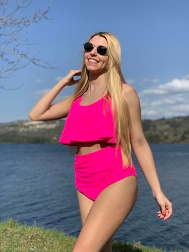 ADOME Women Bikini Set Tummy Control Swimsuit Two Piece High Waist Floral Swimwear Plus Size