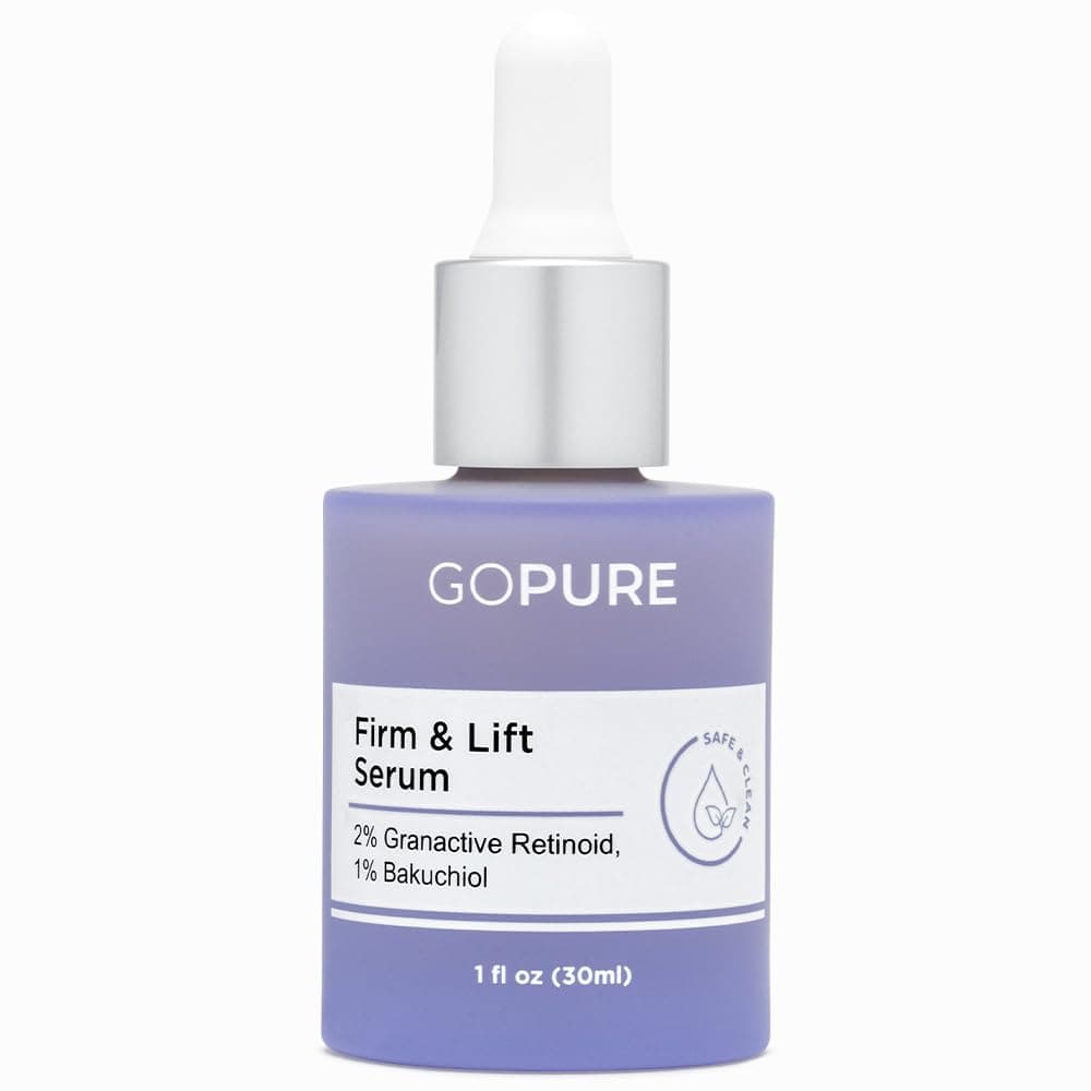 goPure Actives Firm & Lift Serum - Anti-Aging Serum with Retinol for more Smooth, Even-Texture and Glowing Skin, and Antioxidant Bakuchiol for Collagen Support and Firmer-Looking Skin - 1 fl oz