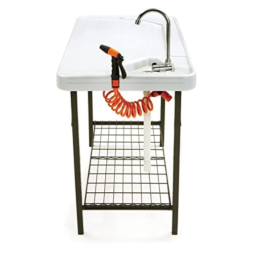 SEEK Outdoor Portable Folding Deluxe Fish and Game Cleaning Table with Faucet, Sprayer, Drain Hose, and Shelf for Fishing, Hunting, and Camping Gear,